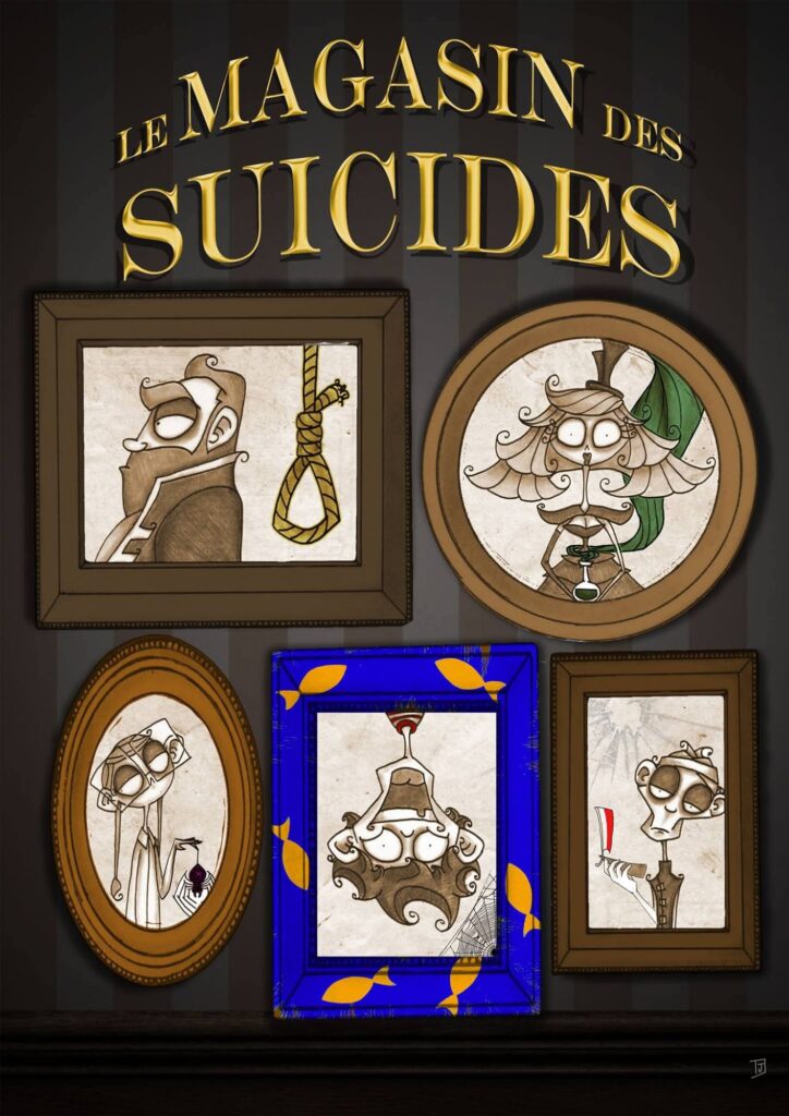 Affiche de la pièce Le Magasin des Suicides de la Compagnie Nandi - Cie Mouvementé Danse !