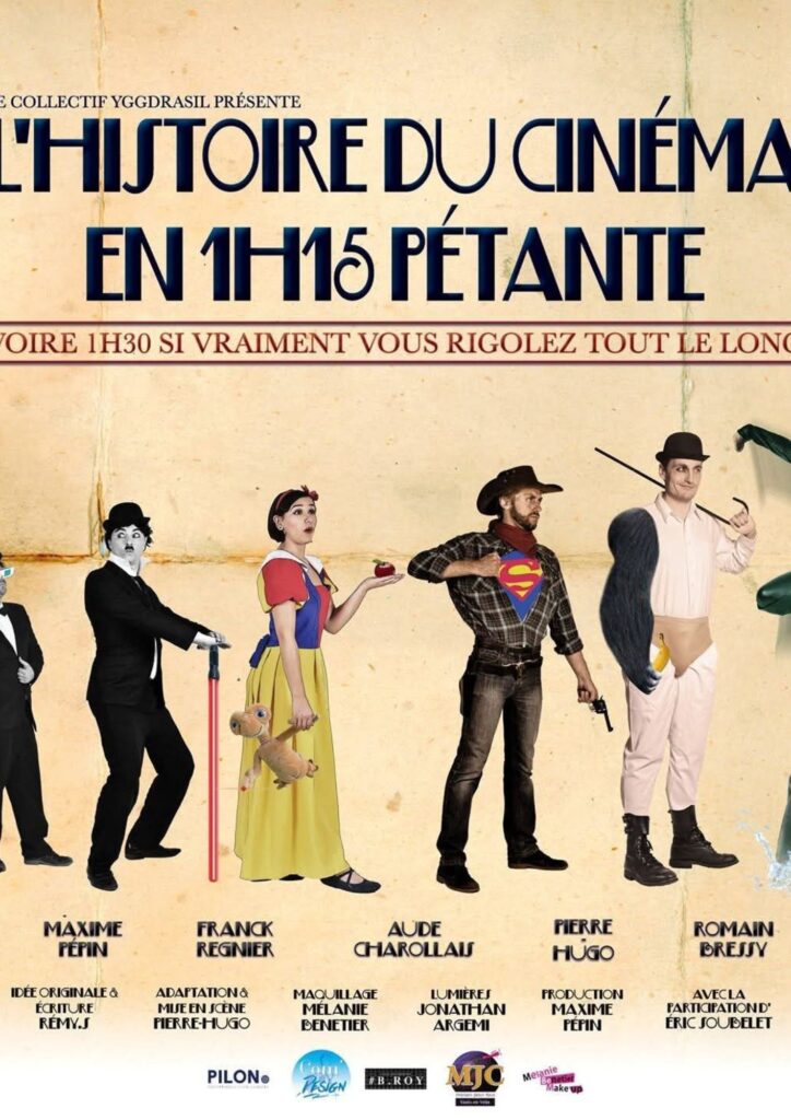 Affiche de la pièce L'histoire du cinéma en 1h15 pétante du collectif Yggdrasil - Cie Mouvementé Danse !